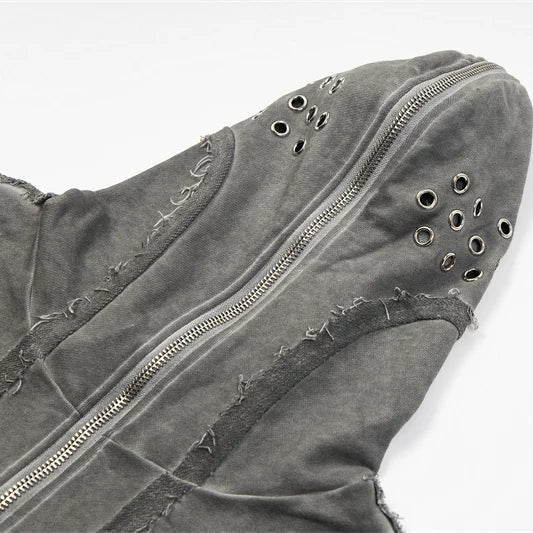 Thug Club Grey Raw Fringe Hooded Zip Vest, Unisex