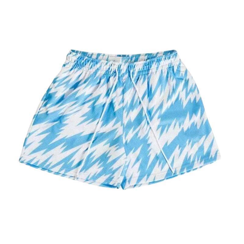 Light Blue and White Abstract Lightning Athletic Shorts