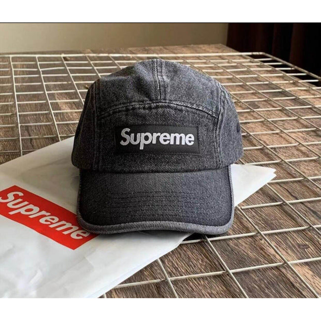 Supreme Dark Grey Wash Denim 5-Panel Box Logo Camp Cap Hover Image