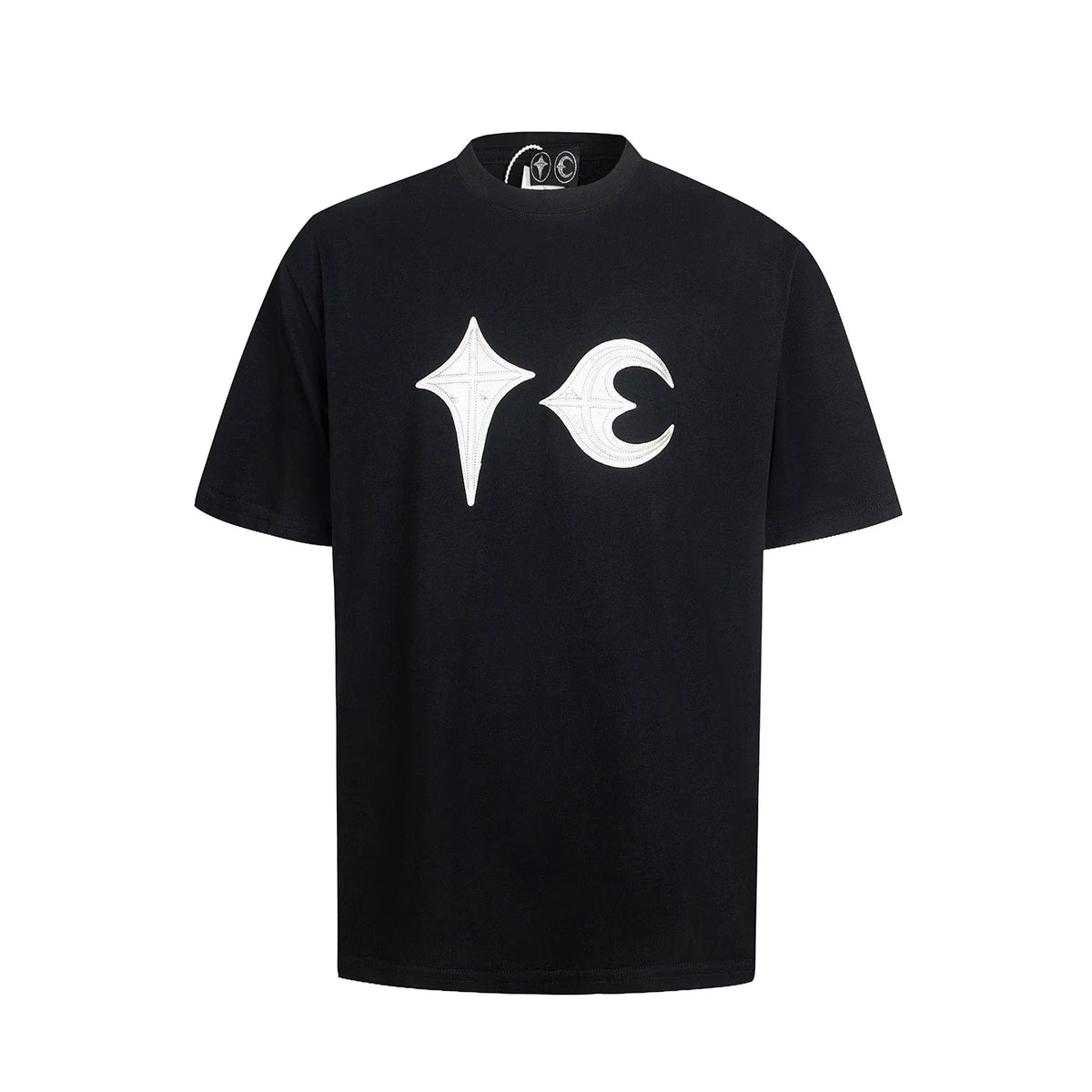 Thug Club Black White Star Moon Patch Logo Oversized T-Shirt, Unisex