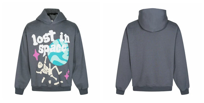 Broken Planet Lost in Space Dark Grey Oversized Graphic Hoodie Hover Image