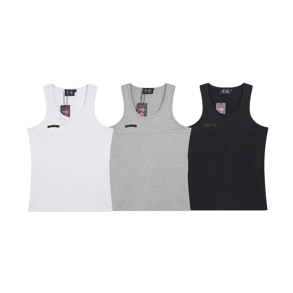 Thug Club Metal Buckle U-Neck Tank Top, Y2K Gothic Sleeveless Vest