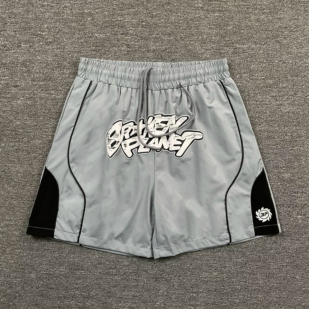 Broken Planet Curved Seam Graffiti Basketball Shorts‑4 Colors