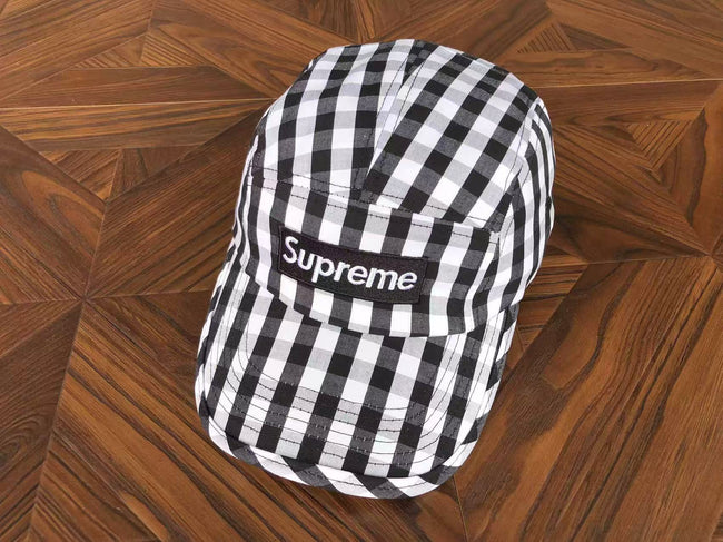 Supreme Black and White Gingham 5-Panel Box Logo Camp Cap Hover Image