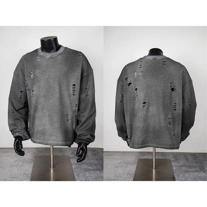 Thug Club Grey Distressed Ripped Crewneck Sweatshirt, Unisex