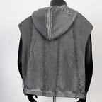 Thug Club Grey Raw Fringe Hooded Zip Vest, Unisex