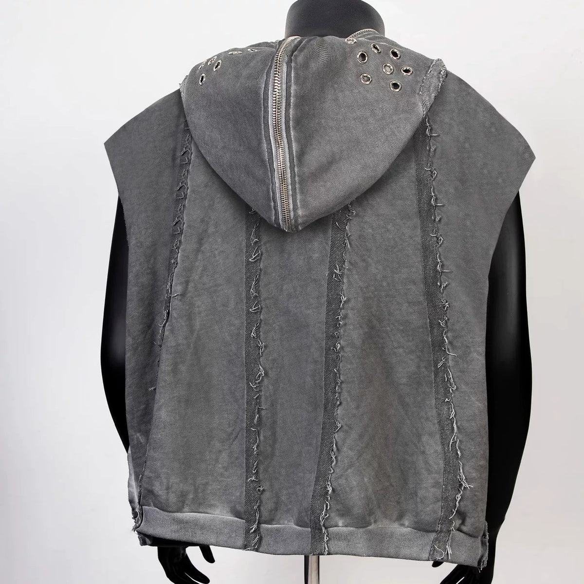 Thug Club Grey Raw Fringe Hooded Zip Vest, Unisex