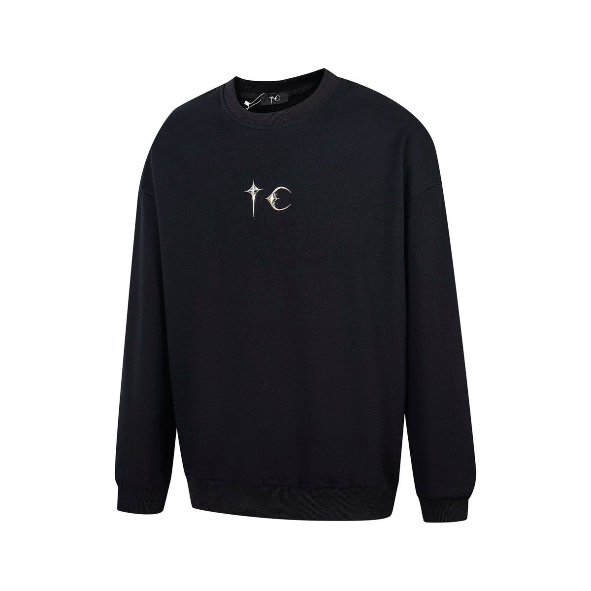 Thug Club Metal Star Moon Logo Crewneck Sweatshirt, Y2K Gothic Oversized Black Sweater