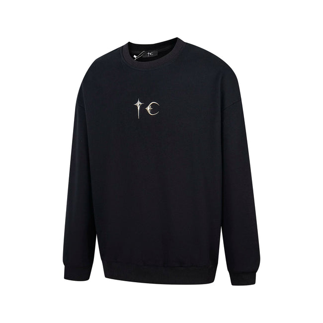 Thug Club Metal Star Moon Logo Crewneck Sweatshirt, Y2K Gothic Oversized Black Sweater Main Image