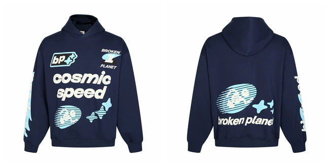 Broken Planet Cosmic Speed Navy Oversized Graphic Hoodie Hover Image