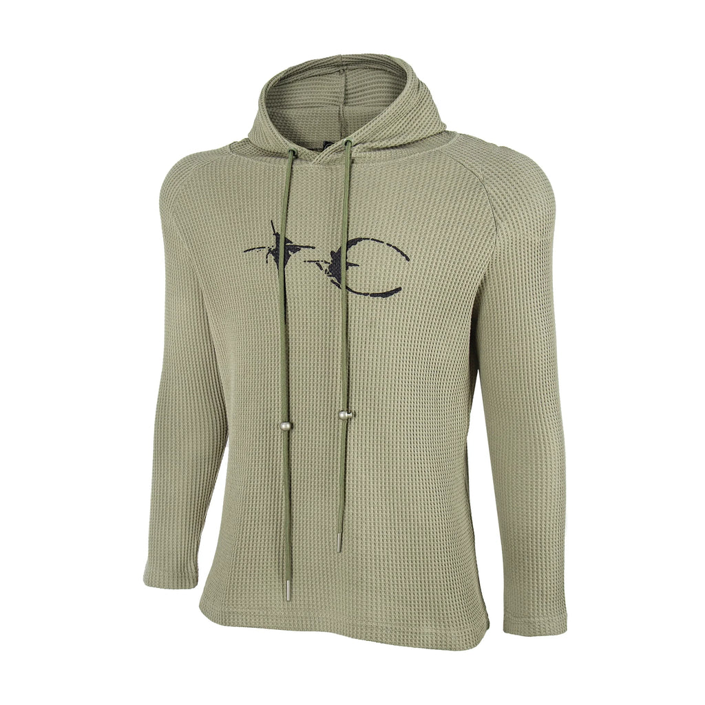 Thug Club TC Logo Waffle Knit Slim Fit Hoodie, Y2K Gothic Long Sleeve Hooded Top