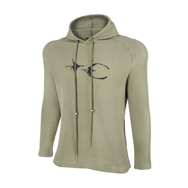 Thug Club TC Logo Waffle Knit Slim Fit Hoodie, Y2K Gothic Long Sleeve Hooded Top Hover Image