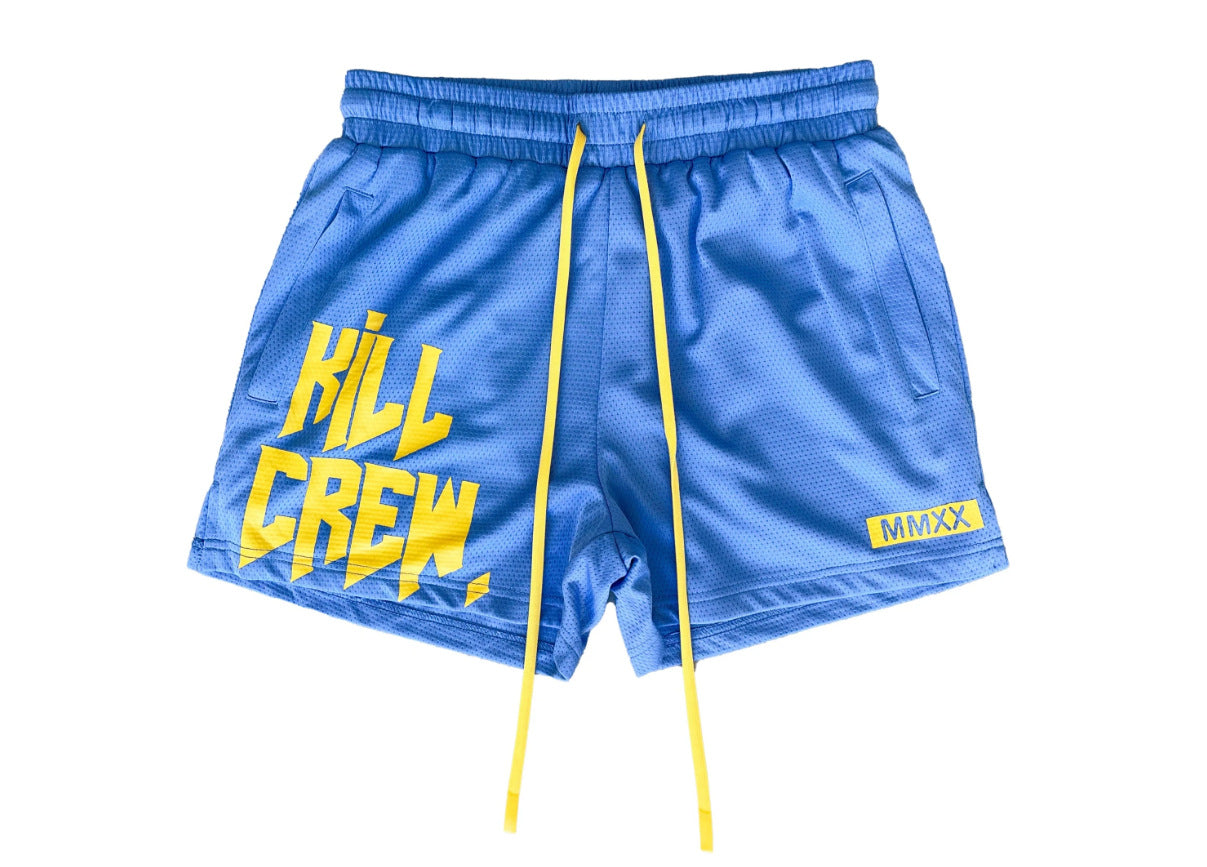 Killcrew Logo Graphic Blue and Yellow Mesh Shorts