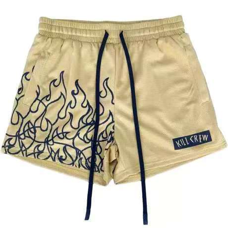 Killcrew Flame Graphic Tan and Navy Mesh Shorts