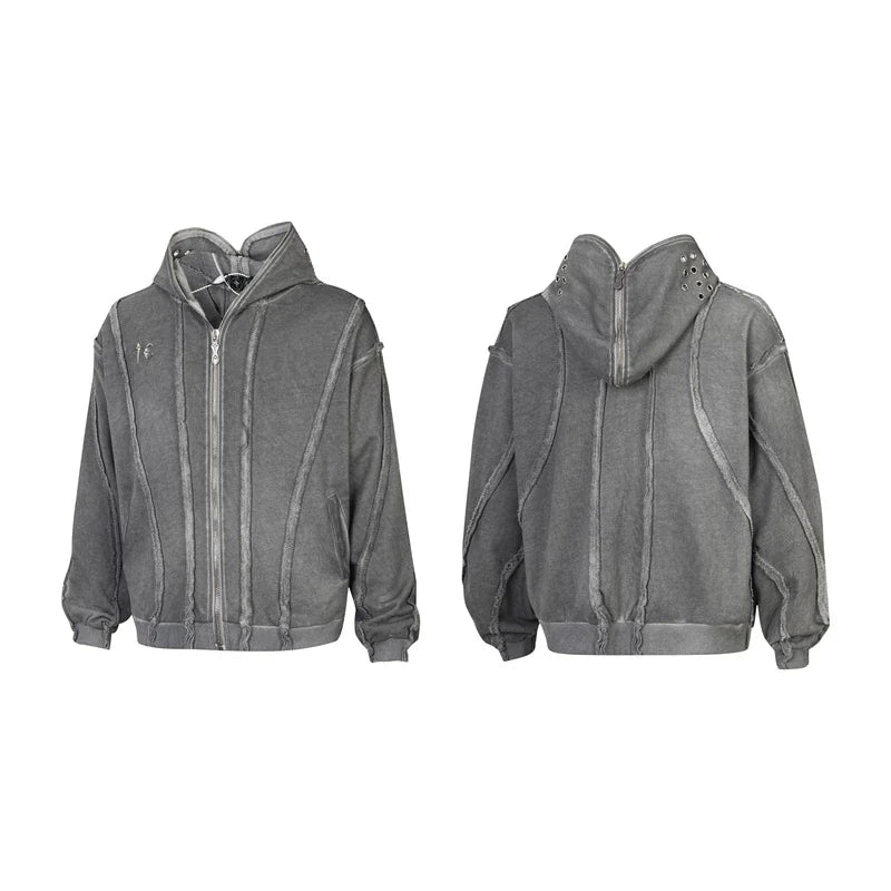 Thug Club Vintage Grey Washed Raw Seam Zip Hoodie, Unisex