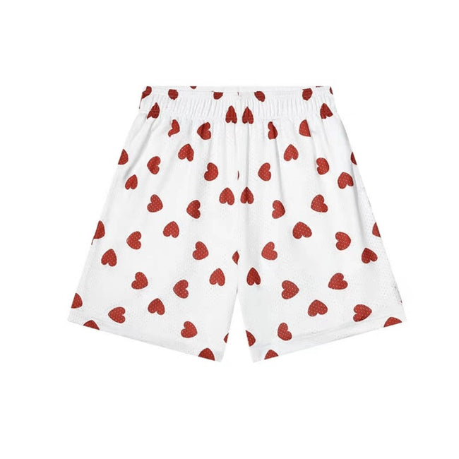 White and Red Heart Print Athletic Shorts Hover Image