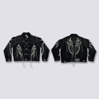 Thug Club Spider Web Fringe Embroidery Cropped Denim Jacket, Y2K Gothic Distressed Black Jean Coat