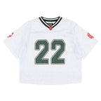 Broken Planet 22 Cropped Mesh Football Jersey, White Retro Oversized Short Football Tee