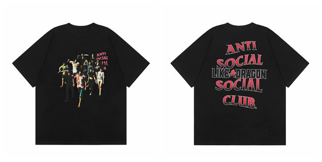 Anti Social Social Club Black Tee – Crowd Print Red Text Hover Image