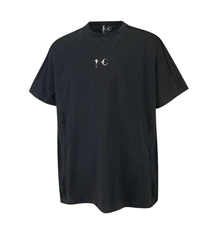 Thug Club Metal Star Moon Logo Black Oversized T-Shirt, Unisex