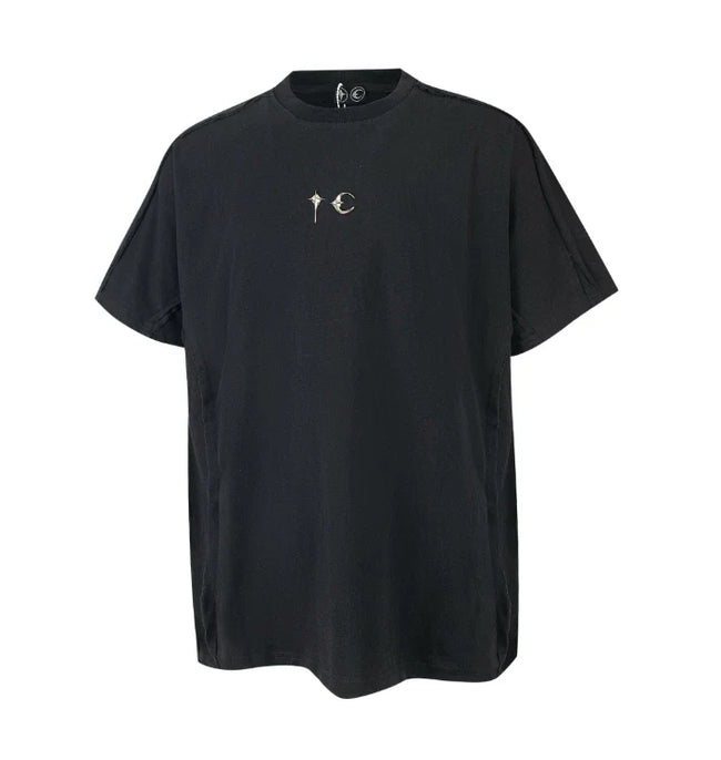 Thug Club Metal Star Moon Logo Black Oversized T-Shirt, Unisex Hover Image