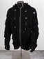 Thug Club Distressed Ripped Knit Zip Up Hooded Cardigan, Y2K Grunge Oversized Sweater Jacket