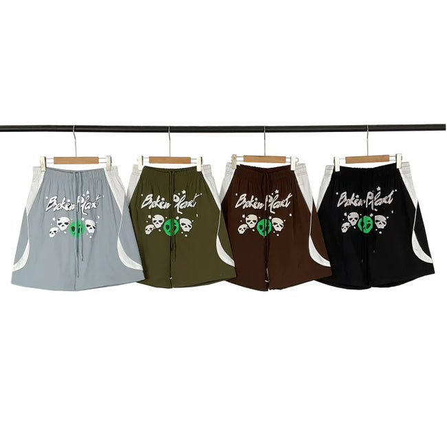 Broken Planet Alien Skull Graphic Color Block Nylon Shorts - 4 Colors Available Main Image