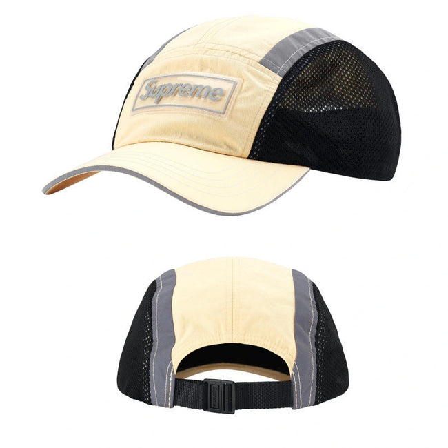 Supreme Cream and Black Reflective Piping 5-Panel Box Logo Camp Cap Hover Image