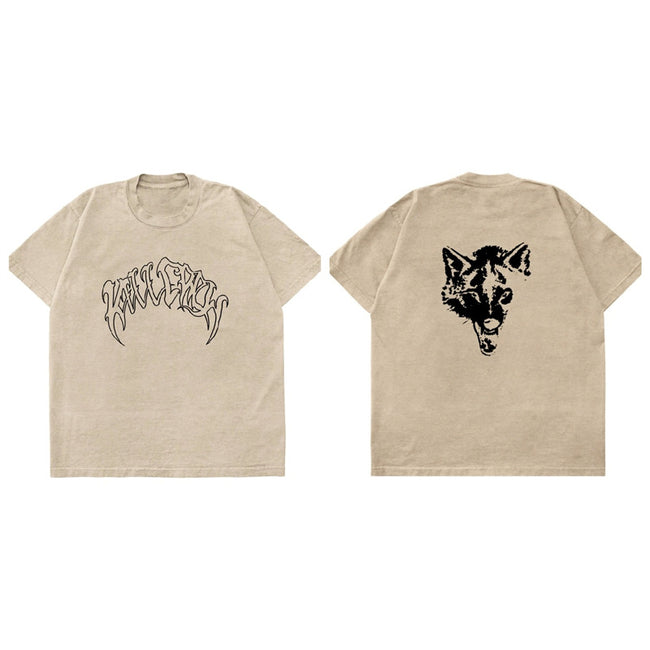 Killcrew Wolf Graphic Oversized Beige T-Shirt Hover Image