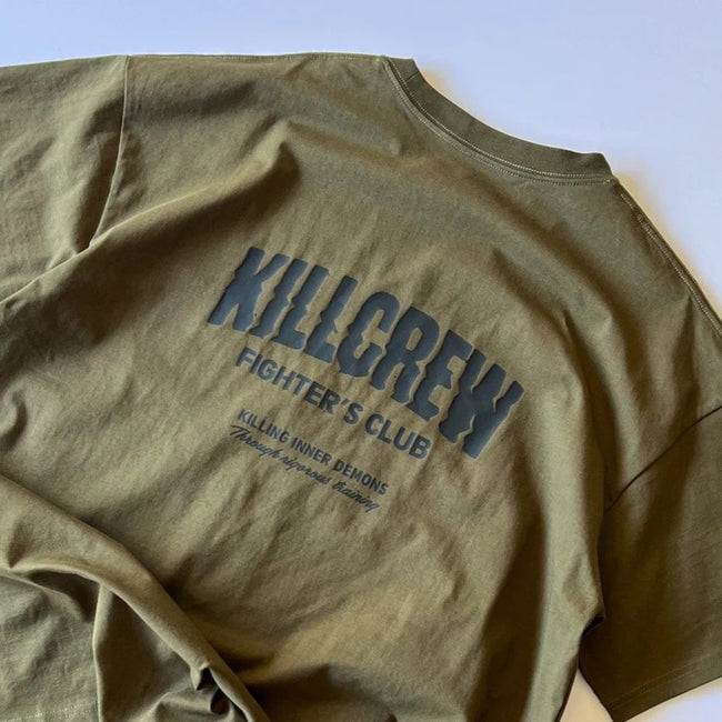Killcrew Fighter's Club Olive Green and Black Graphic T-Shirt Hover Image