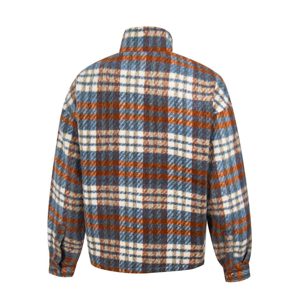 Thug Club Blue Brown Plaid Wool Blend Zip Jacket, Unisex