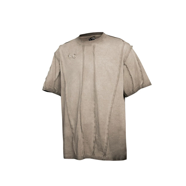 Thug Club Vintage Washed Taupe Metal Logo Raw Seam Oversized T-Shirt, Unisex Hover Image