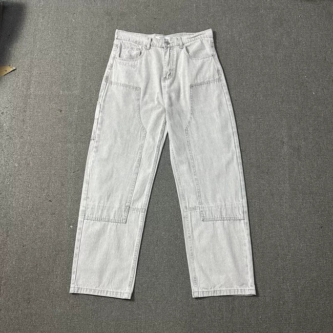 Broken Planet Washed Double Knee Wide Leg Jeans - Light Grey Hover Image