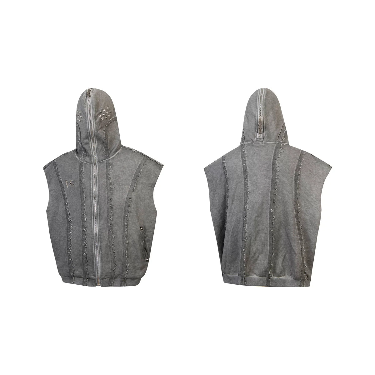 Thug Club Grey Raw Fringe Hooded Zip Vest, Unisex