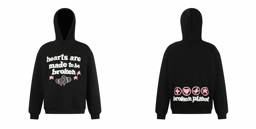 Broken Planet Hearts Are Made To Be Broken Black Oversized Hoodie