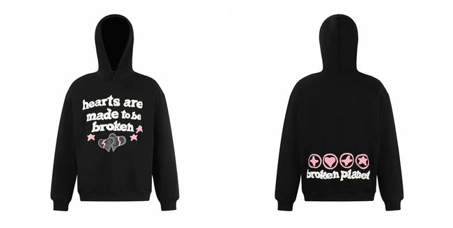 Broken Planet Hearts Are Made To Be Broken Black Oversized Hoodie Hover Image