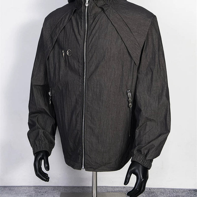 Thug Club Black Hooded Tech Windbreaker Jacket, Unisex Hover Image