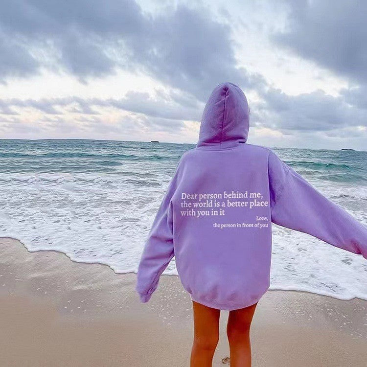 Purple "Dear Person Behind Me" Quote Hoodie