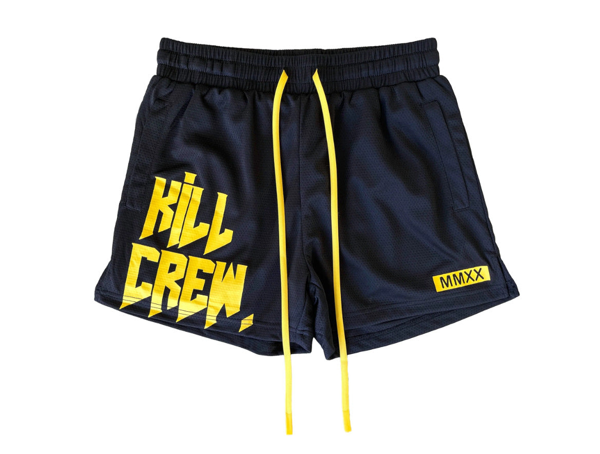 Killcrew Logo Graphic Black and Yellow Mesh Shorts