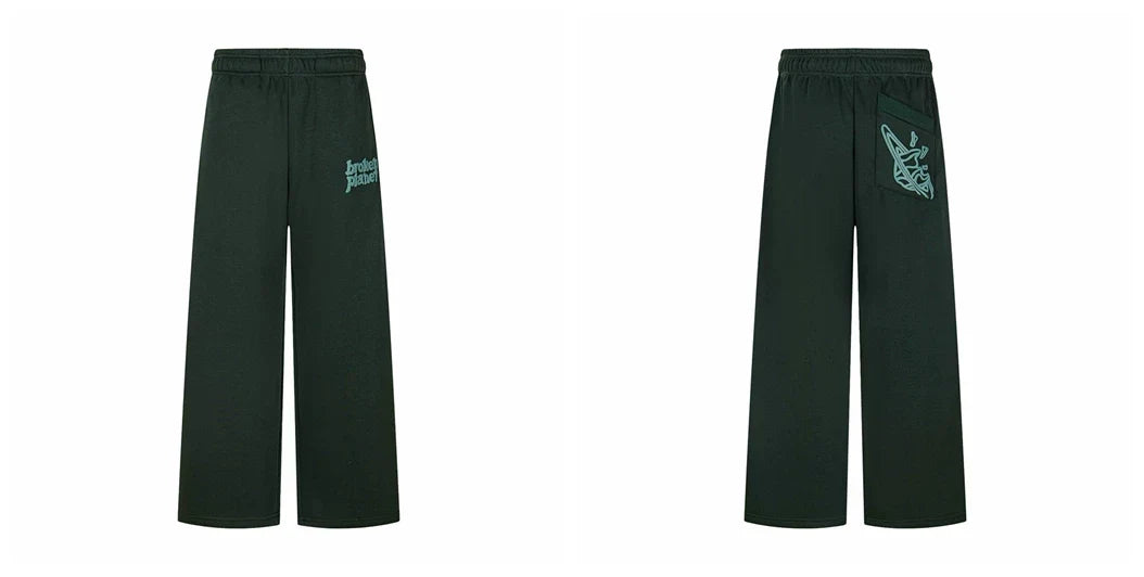 Broken Planet Logo Dark Green Wide Leg Sweatpants