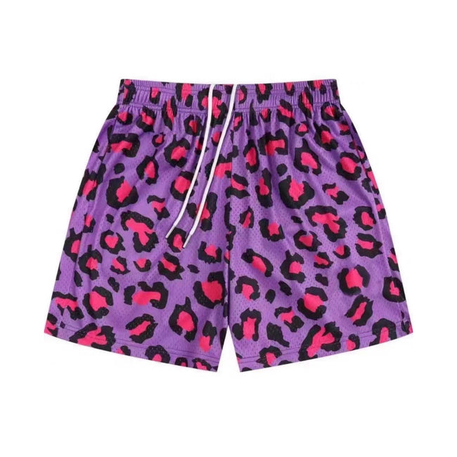 Purple and Pink Leopard Print Athletic Shorts Hover Image