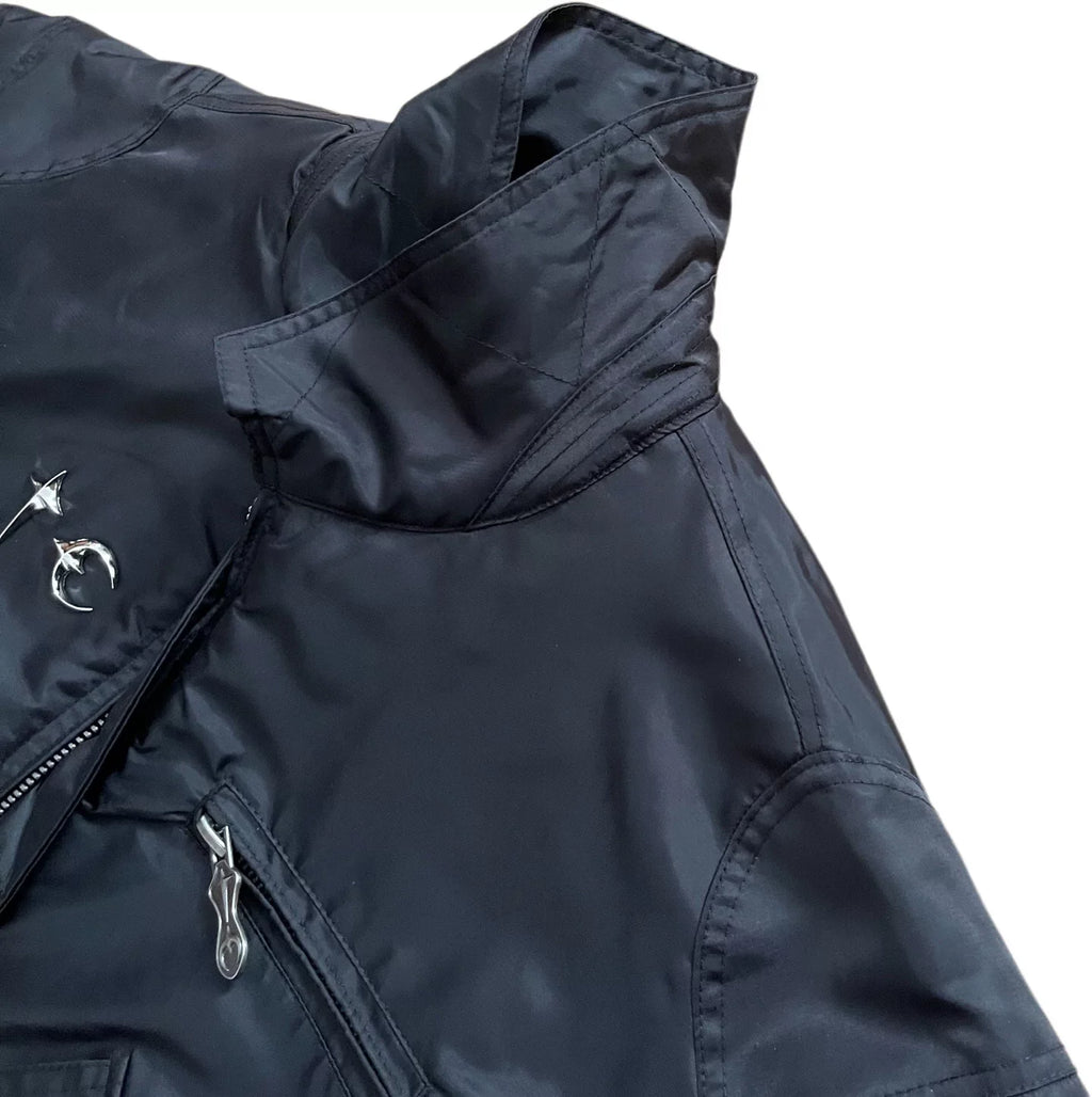 Thug Club Ruched Back MA1 Bomber Jacket, Y2K Gothic Multi-Pocket Flight Coat