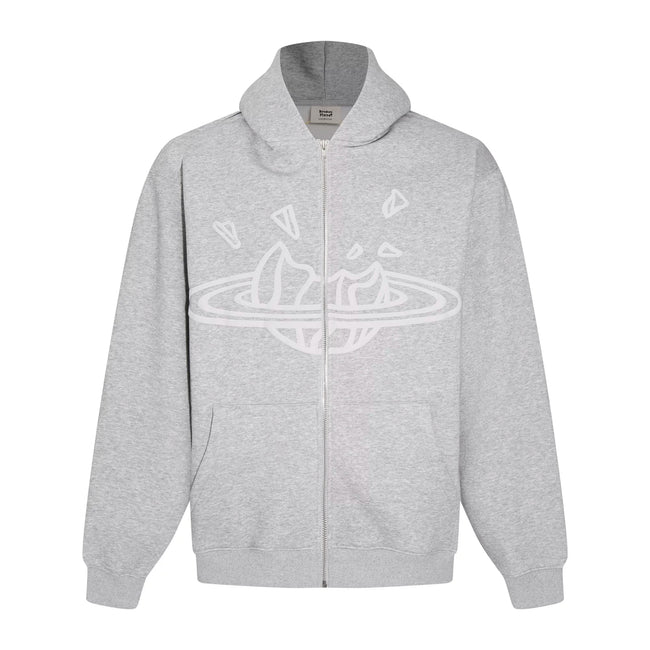 Broken Planet Outline Cracked Planet Grey Zip Hoodie Hover Image