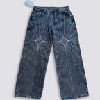 Thug Club Star Eye Radiating Line Embroidered Wide Leg Jeans, Y2K Gothic Baggy Denim Pants