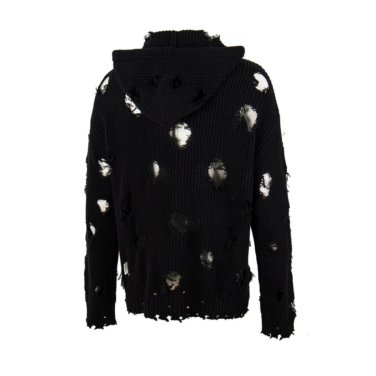 Thug Club Distressed Ripped Knit Zip Up Hooded Cardigan, Y2K Grunge Oversized Sweater Jacket