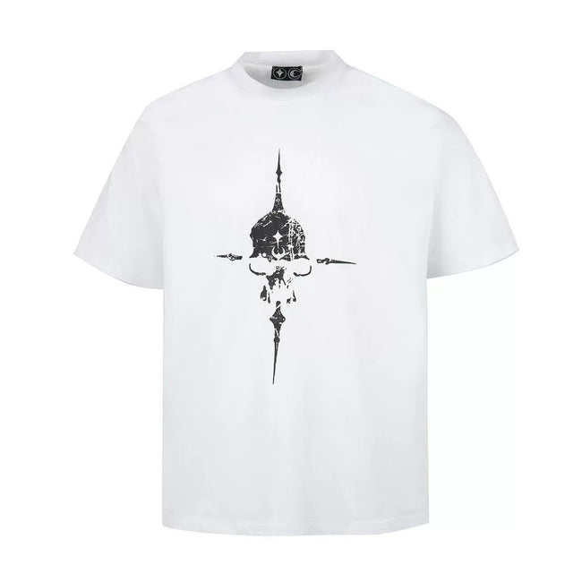 Thug Club Cross Skull Distressed White Oversized T-Shirt, Unisex Hover Image