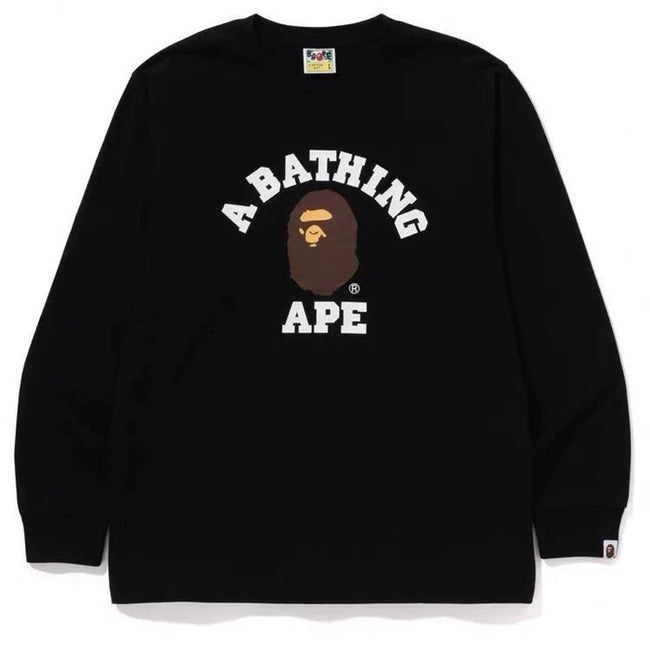 BAPE Style Collegiate Arc Logo & Ape Head Long-Sleeve Tee - Black Hover Image