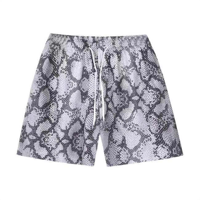 Grey and White Snakeskin Print Athletic Shorts Hover Image