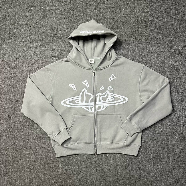 Broken Planet Cracked Planet Zip Hoodie - Smoke Grey Hover Image