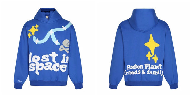 Broken Planet Lost in Space Blue Oversized Graphic Hoodie Hover Image